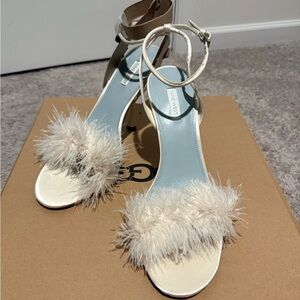 Nine West Cream Feathered Heels